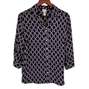 Chicos Sz Medium 1 US 8/10 Purple 3/4 Sleeve Blouse Shirt Top Lightweight
